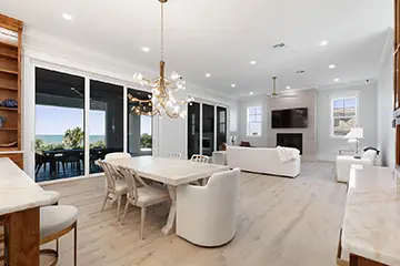 View from kitchen of dIning and living area